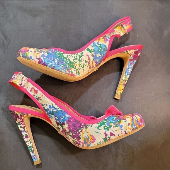 ABC BY ALLEN SCHWARTZ SLINGBACK FLORAL EMBROIDERED HEEL SANDAL - Picture 10 of 13